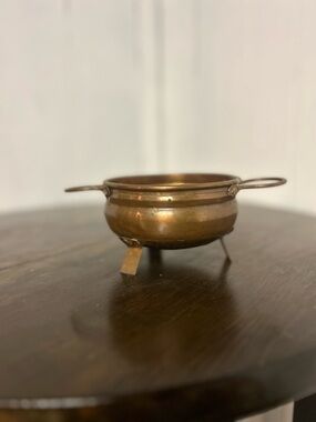 Antique Copper 3 Footed Mini Cauldron with Handles - Swedish Copper Ore Pot